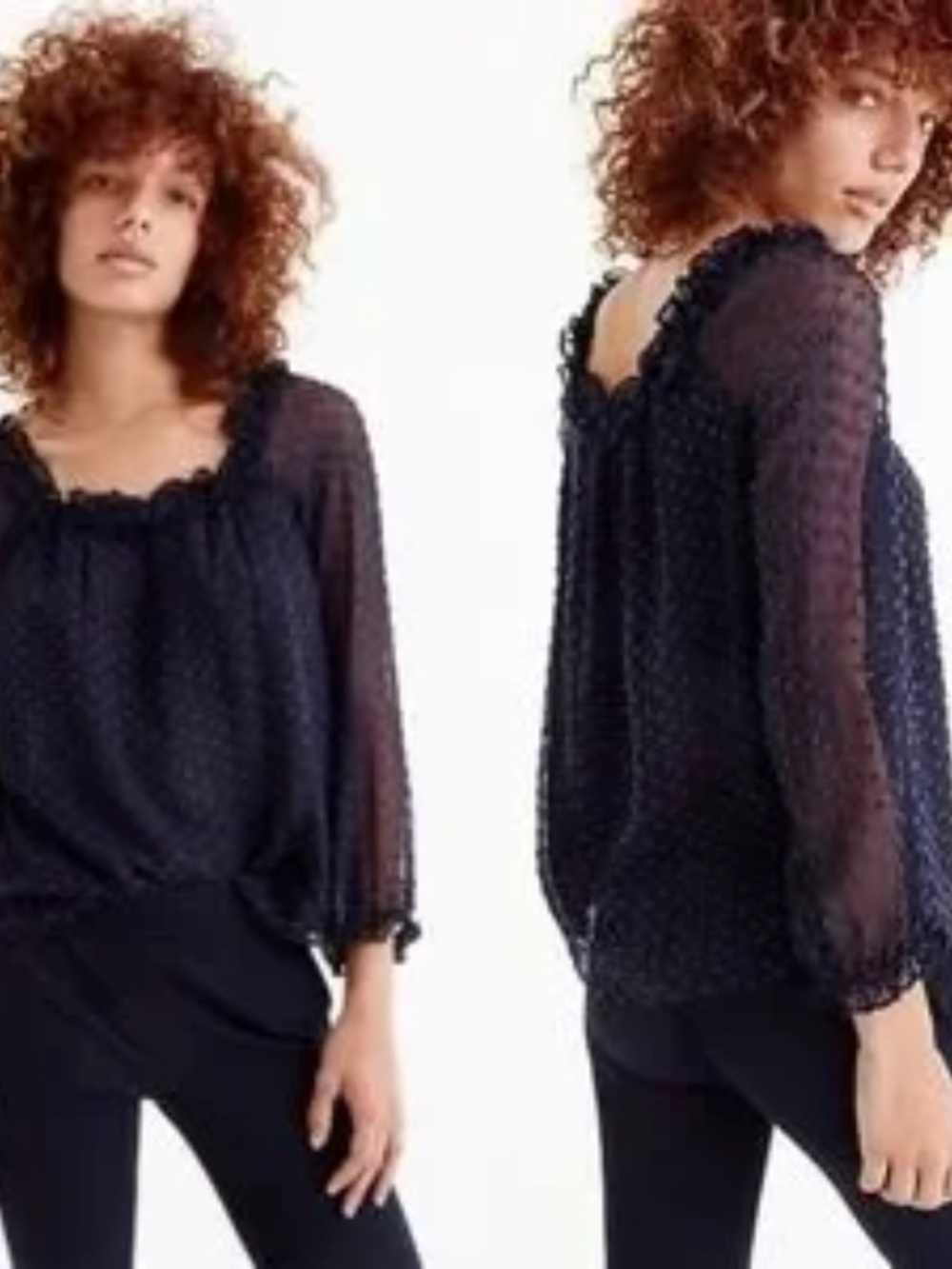 J. Crew Penny Ruffle Clip Dot Blouse (m)